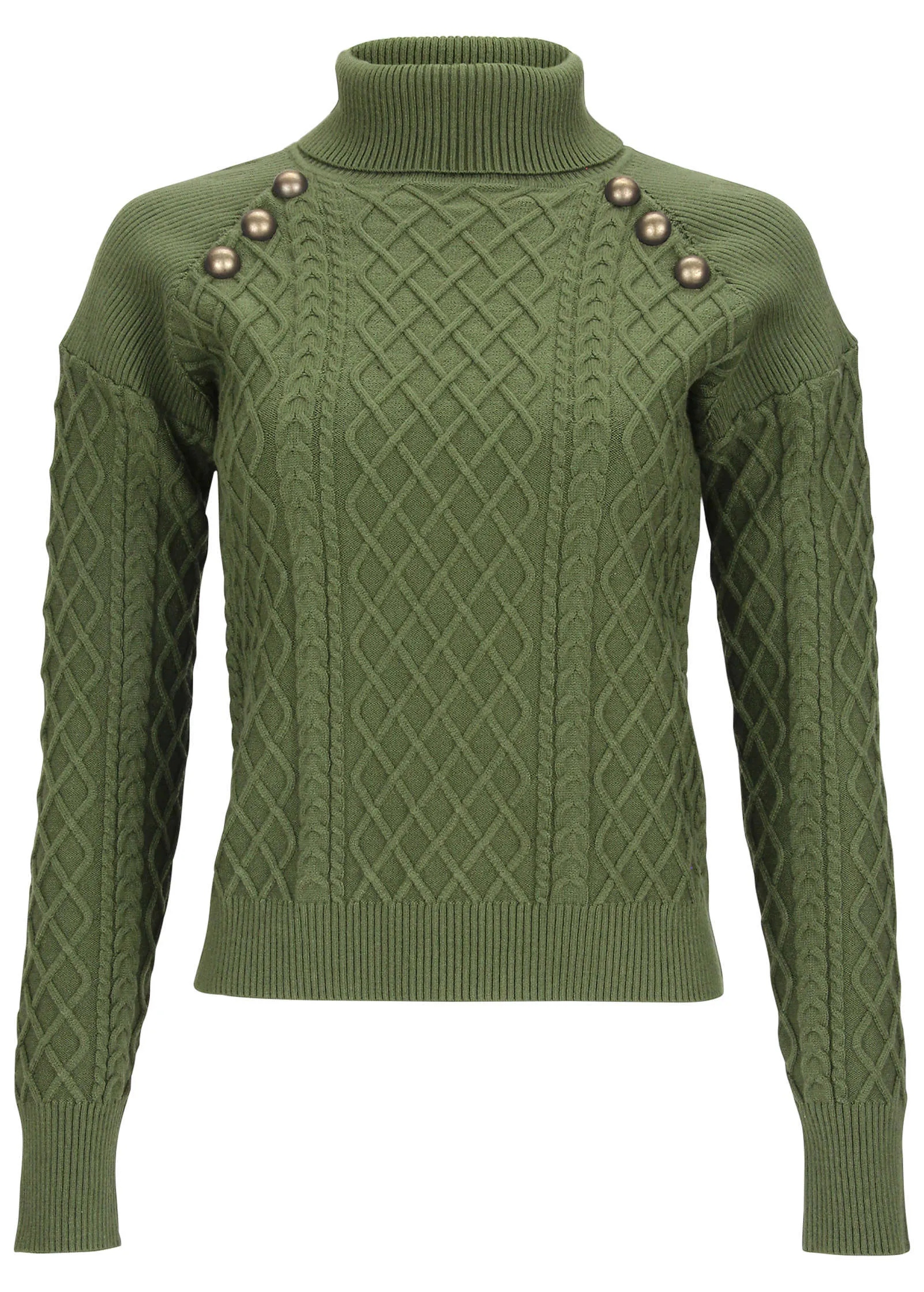 Military Button Sweater - Bronze Green