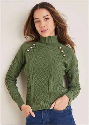 Military Button Sweater - Bronze Green