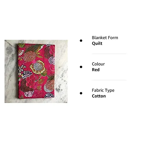 MTREON Jaipuri Quilt Handmade Bed Cover Cotton Kantha Blanket Throw Home Decor Bedspread Bedsheet, Twin Size, Multicolour (90 X 108 Inches (Queen Size), Red)