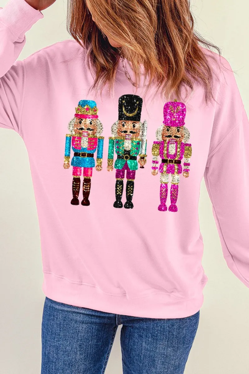 Pink Cute Multicolor Sequins Nutcracker Christmas Sweatshirt