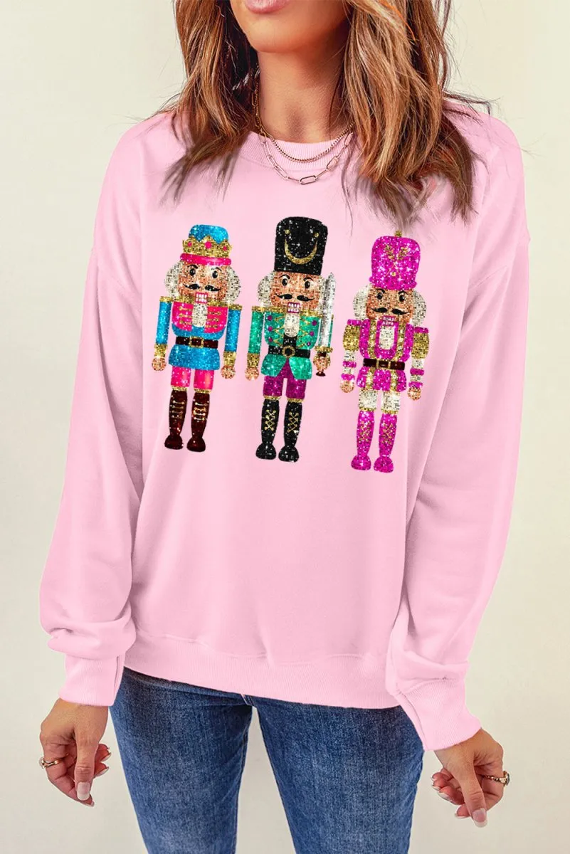 Pink Cute Multicolor Sequins Nutcracker Christmas Sweatshirt