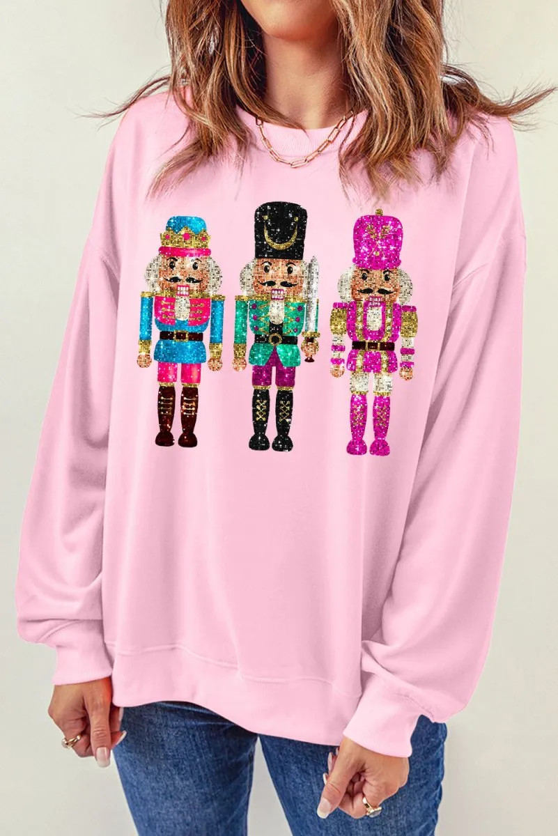 Pink Cute Multicolor Sequins Nutcracker Christmas Sweatshirt