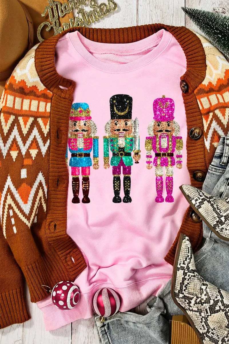 Pink Cute Multicolor Sequins Nutcracker Christmas Sweatshirt