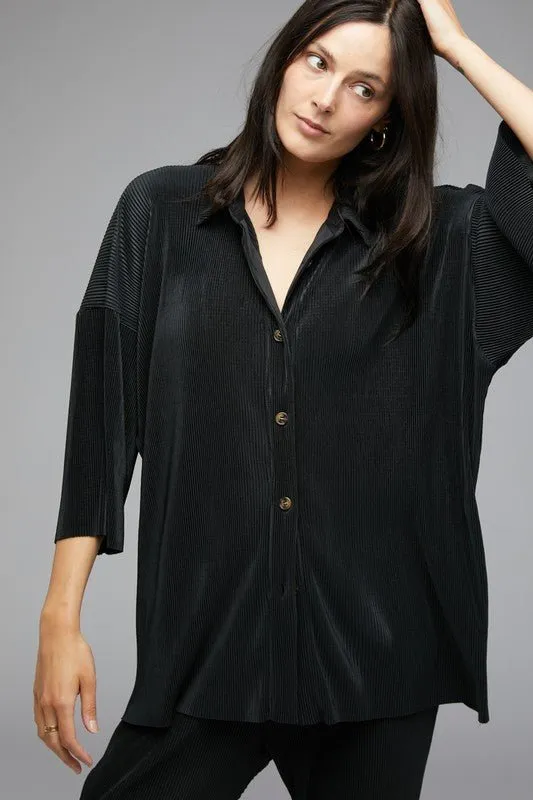 Plisse Button-Down Top