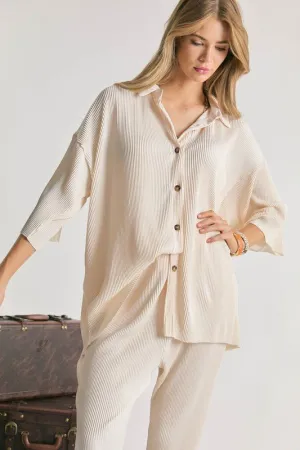 Plisse Button-Down Top