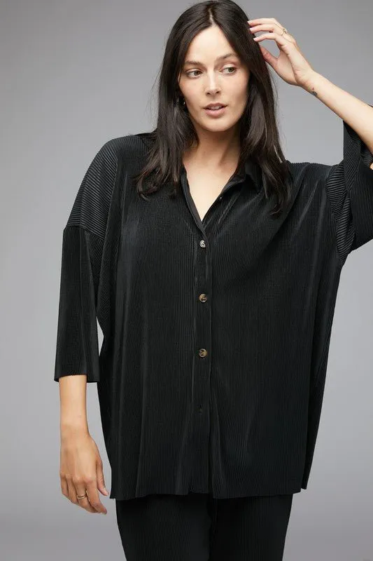 Plisse Button-Down Top