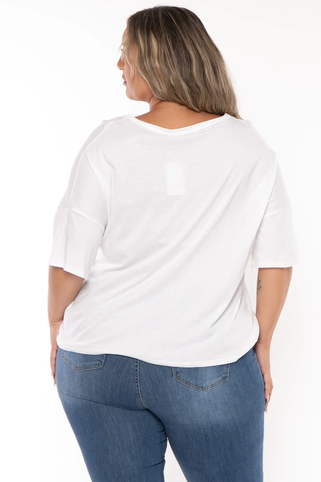 Plus Size Oversize Side Drawstring Top - White