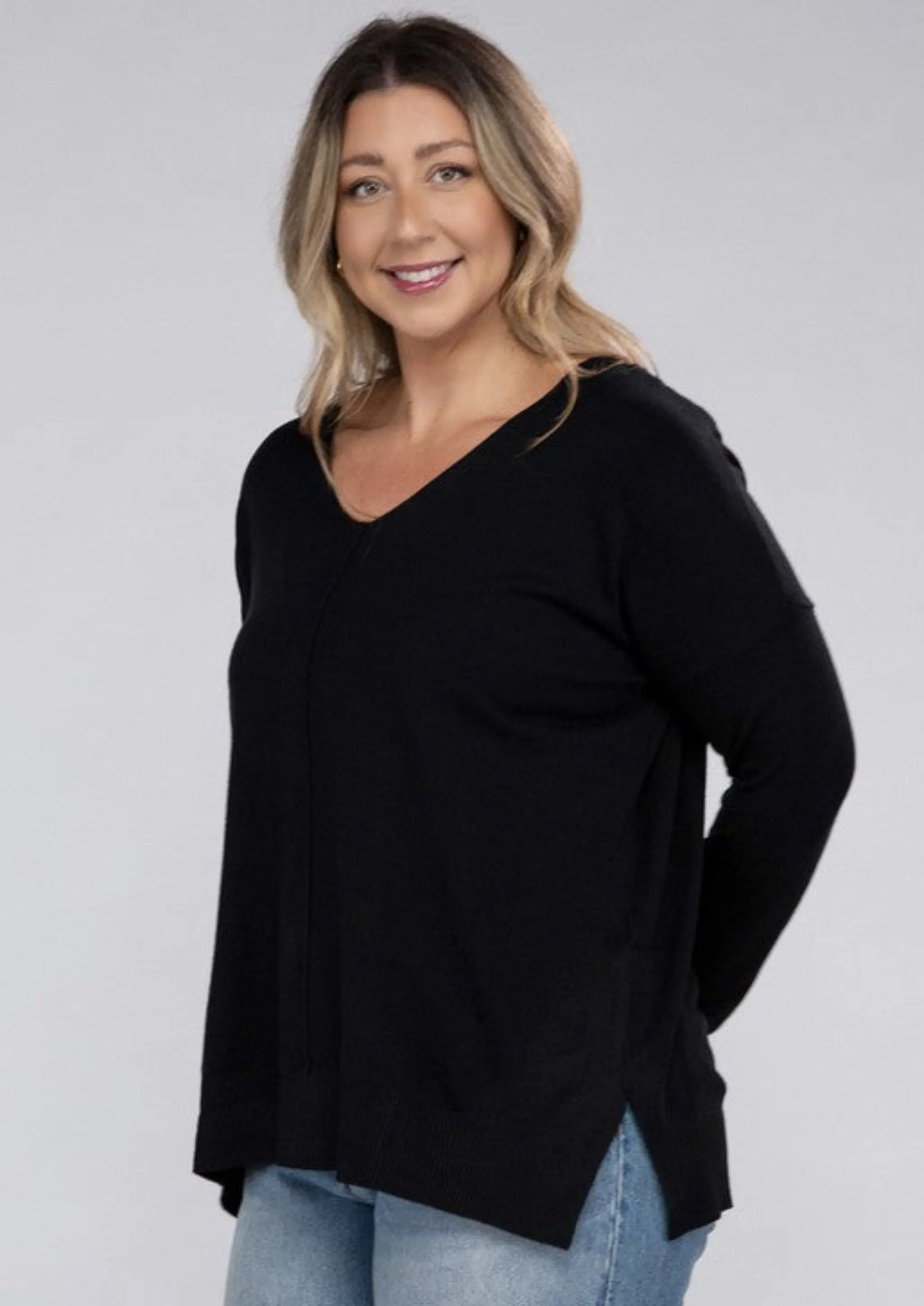 *PLUS* The Rae V-Neck Front Seam Sweater