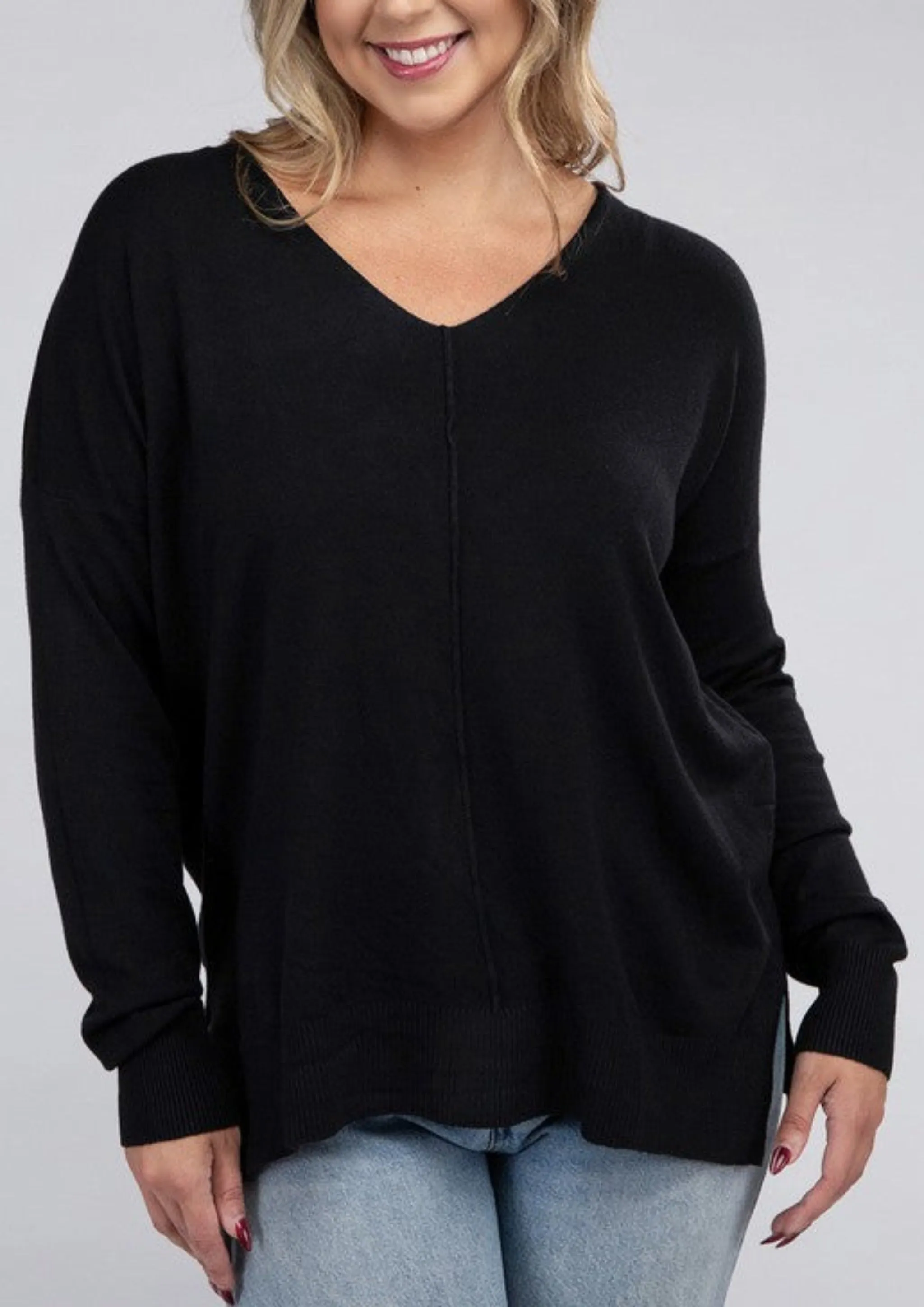 *PLUS* The Rae V-Neck Front Seam Sweater