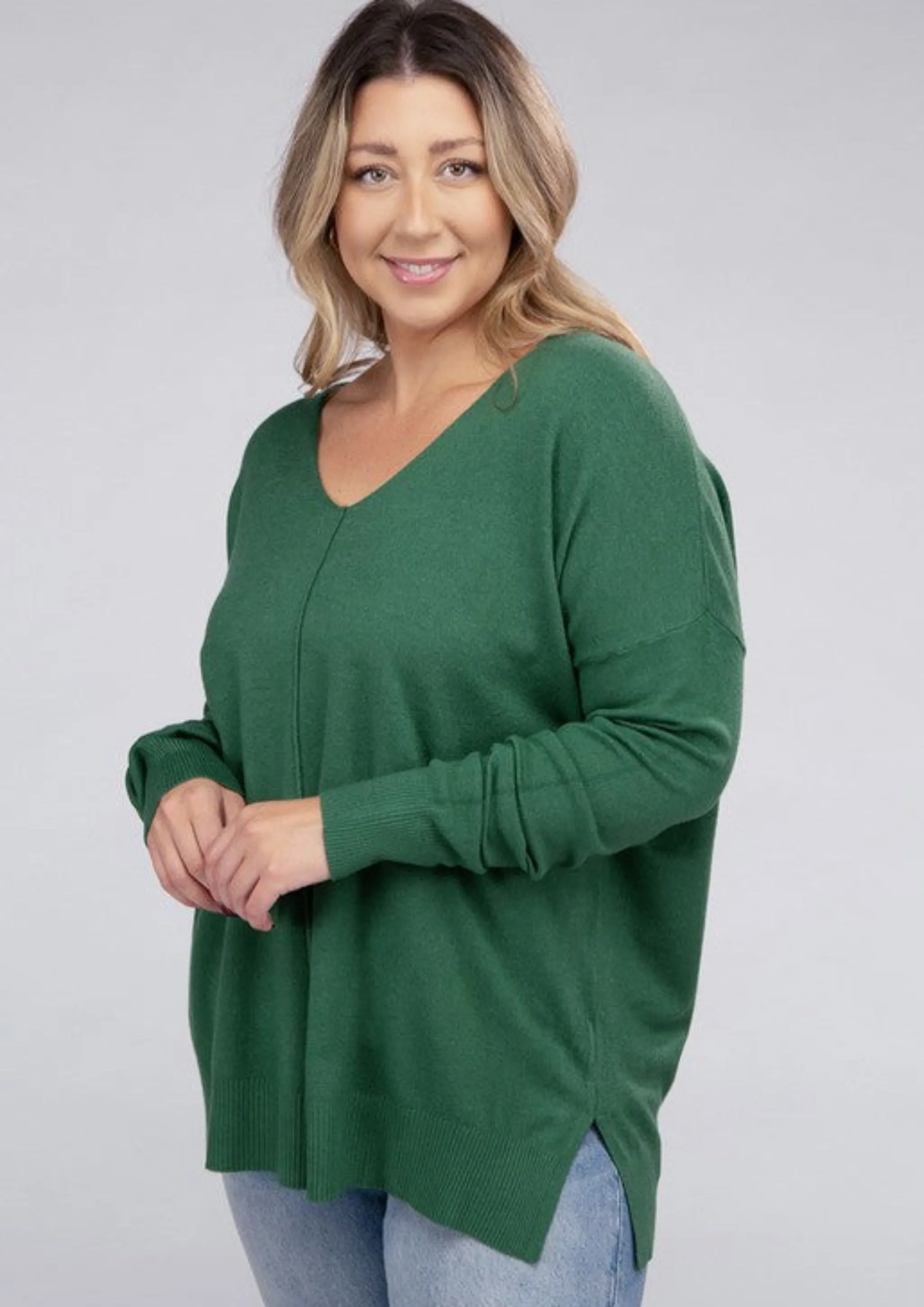 *PLUS* The Rae V-Neck Front Seam Sweater