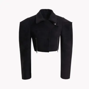 Pre Order:  Woolen Wide Shoulder Cropped Jacket