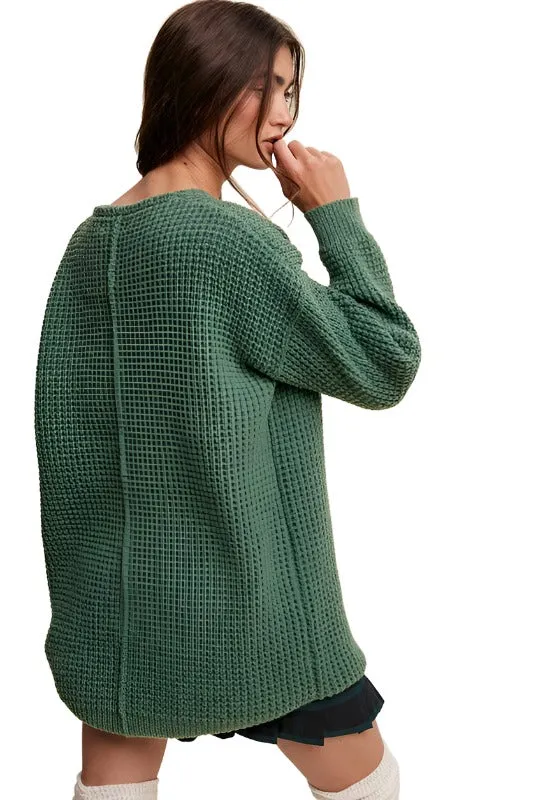 Slouchy V-neck Ribbed Knit Sweater