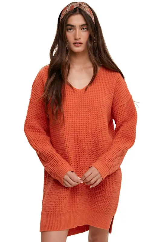 Slouchy V-neck Ribbed Knit Sweater