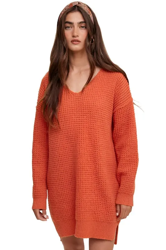 Slouchy V-neck Ribbed Knit Sweater