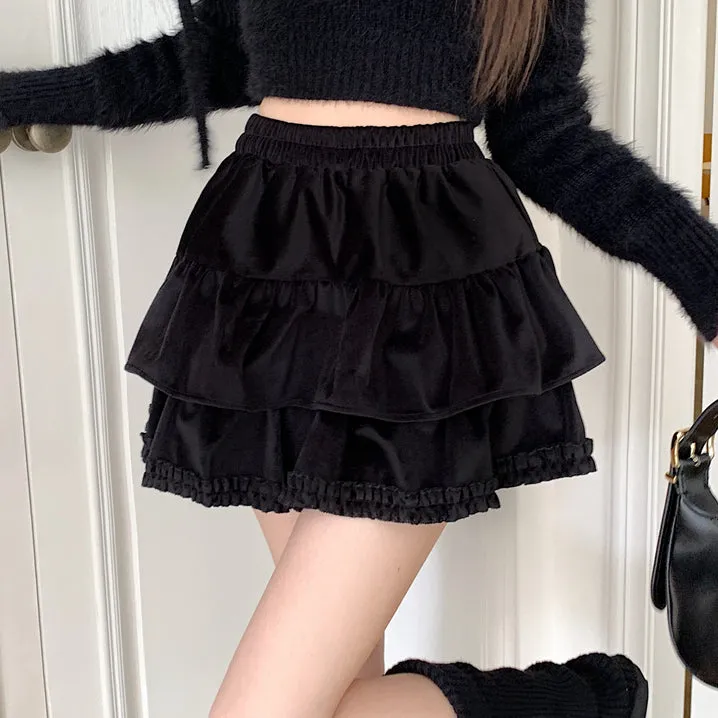 Soft Velvet High Waist Cake Versatile Short Skirt