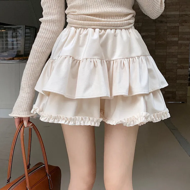 Soft Velvet High Waist Cake Versatile Short Skirt