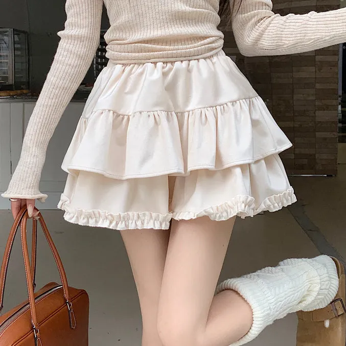 Soft Velvet High Waist Cake Versatile Short Skirt