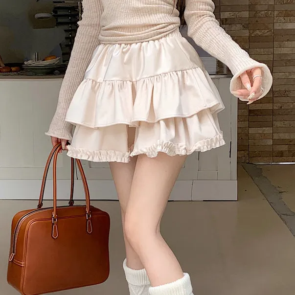 Soft Velvet High Waist Cake Versatile Short Skirt