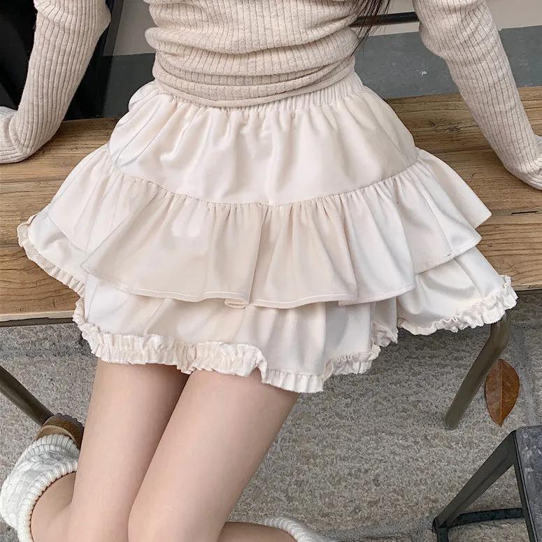 Soft Velvet High Waist Cake Versatile Short Skirt