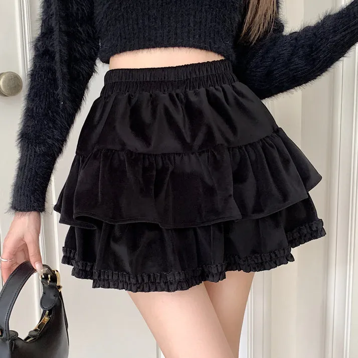 Soft Velvet High Waist Cake Versatile Short Skirt