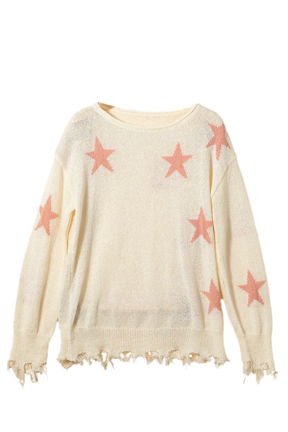 Star Long Sleeve Distressed Sweater