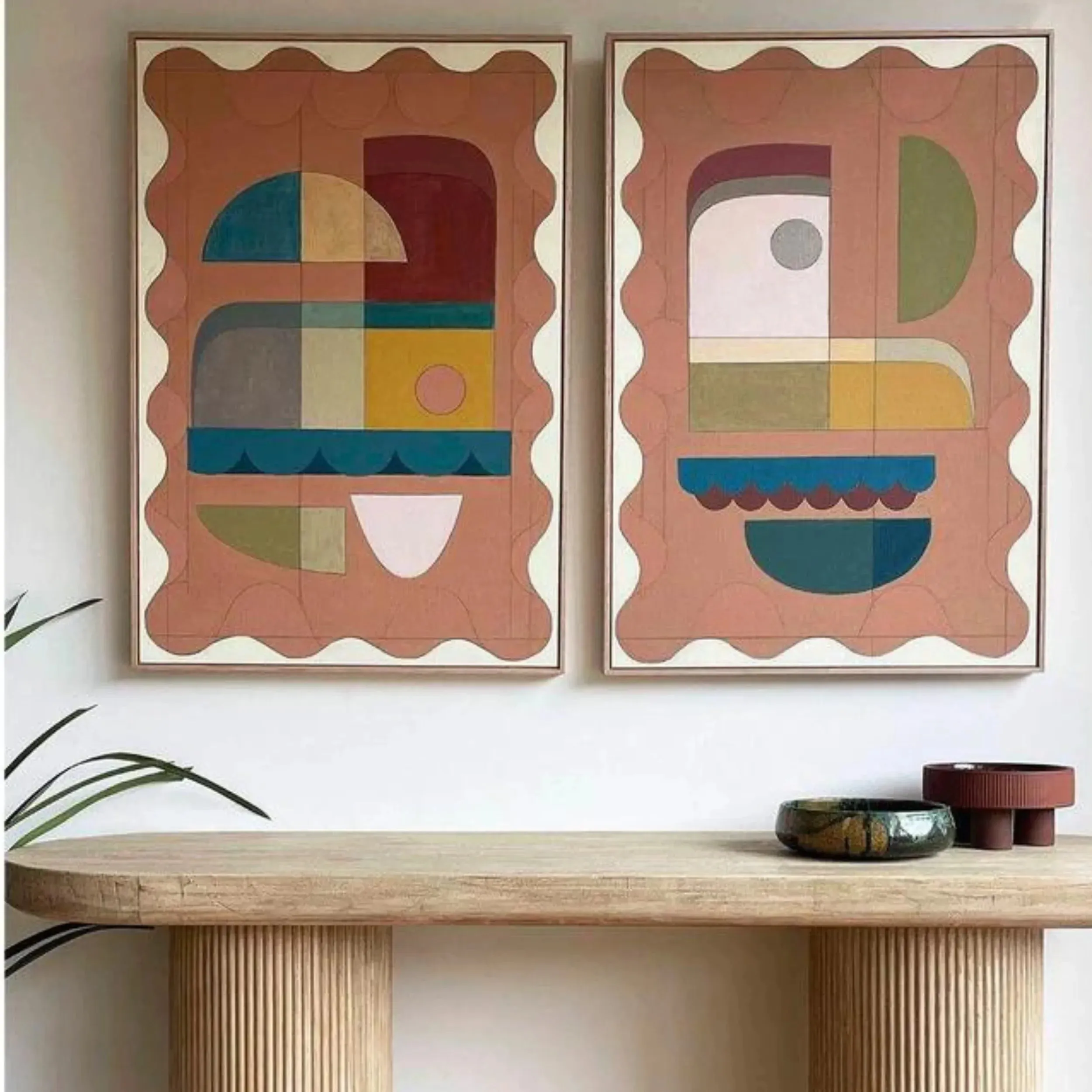 Terracotta Blush One Canvas Print 150cm x 100cm Oak Frame