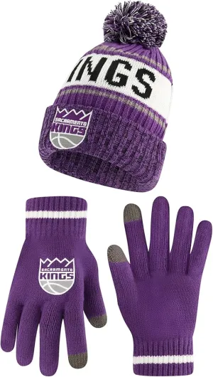 Ultra Game NBA Official Men’s Super Soft Winter Beanie Knit Hat With Extra Warm Touch Screen Gloves - Unisex, Sacramento Kings, Team Color, 1SIZE|Sacramento Kings