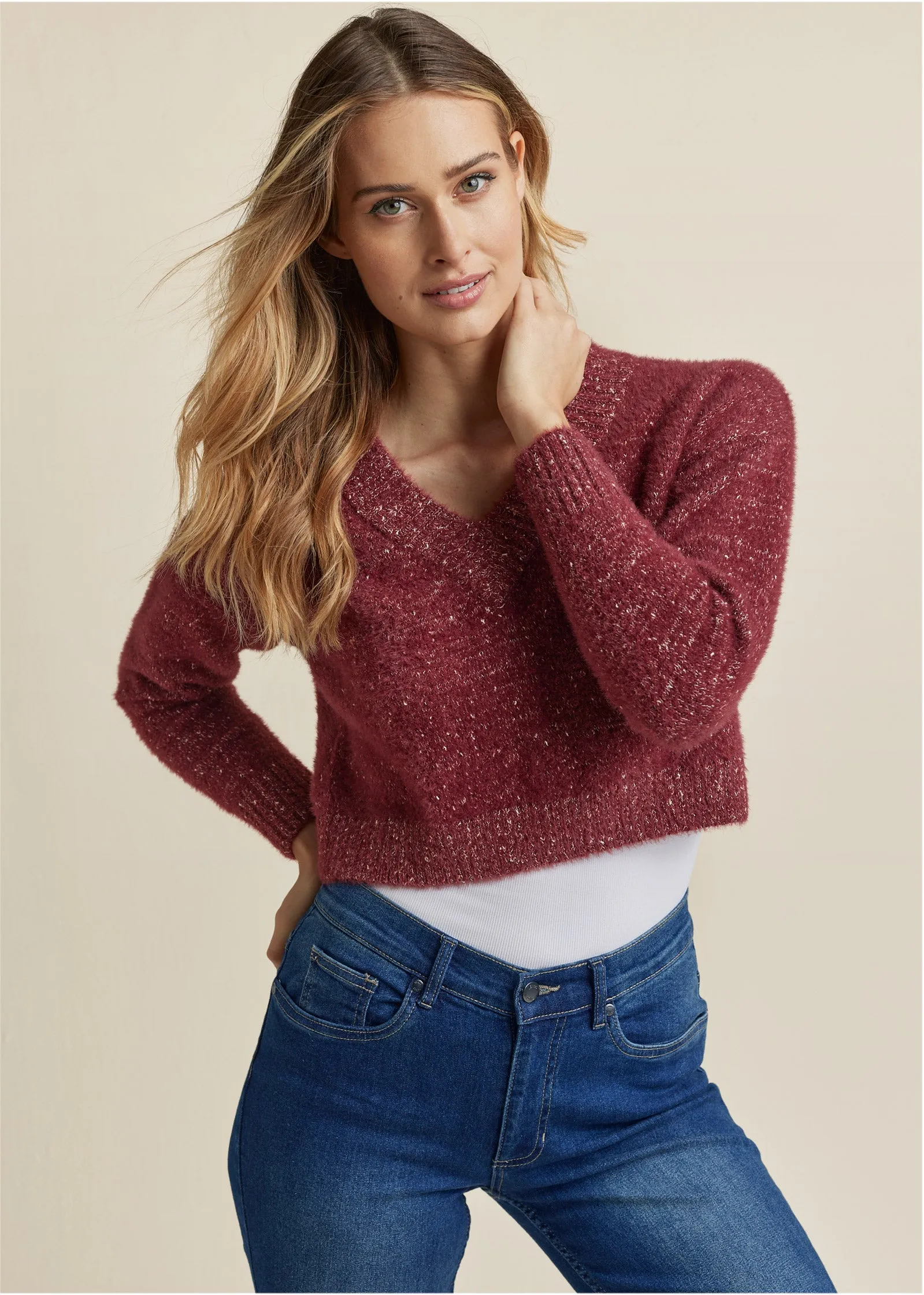 V-Neck Sweater - Burgundy