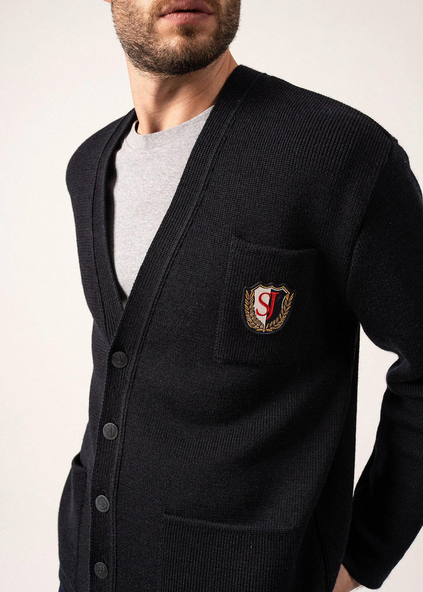 Yachting Réédit Wool Cardigan - with embroidered chest badge (NAVY)